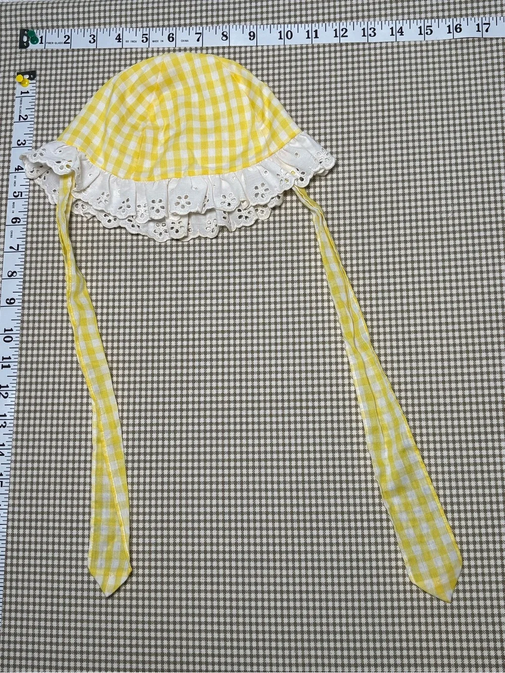 Vintage Strawberry Gingham Eyelet Baby Sun Bonnet Hat 18 Months